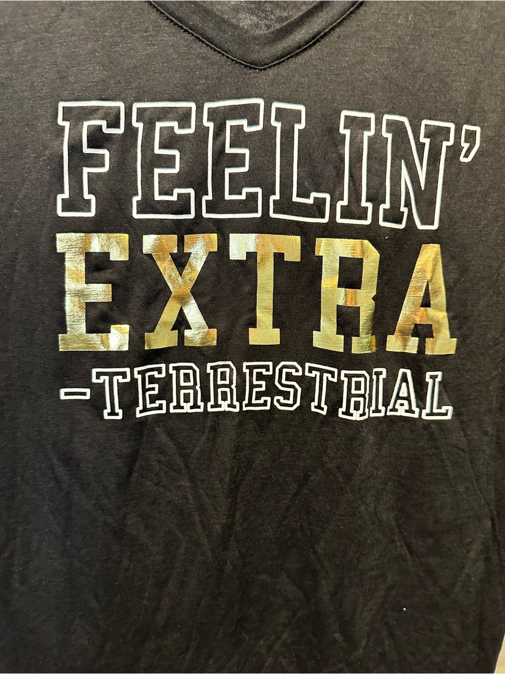 NWT Eyeshadow Women’s Black Gold Graphic Tee Shirt Extra Terrestrial- Size S - Picture 2 of 8